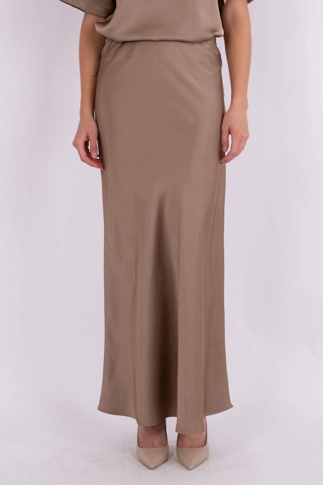 Neo Noir - Vicky Heavy Sateen Skirt - Dark Taupe