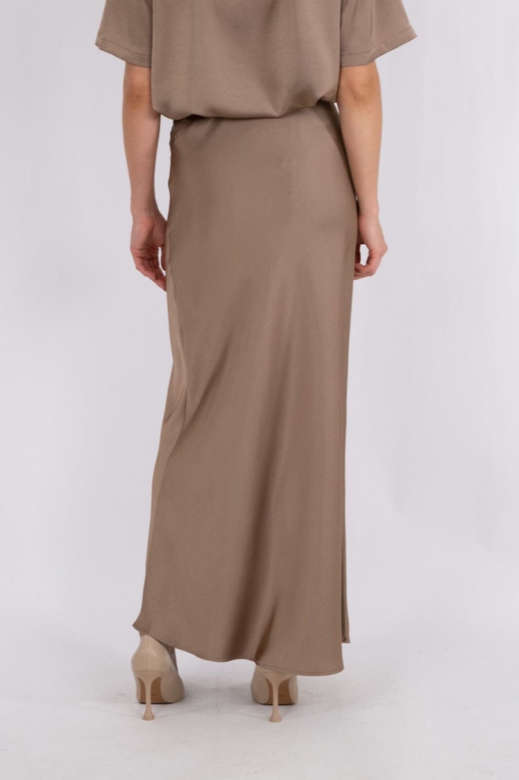 Neo Noir - Vicky Heavy Sateen Skirt - Dark Taupe