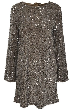 Pieces - Pckam Ls Deep Back Bow Dress - 4641534 Morel Silver Sequins