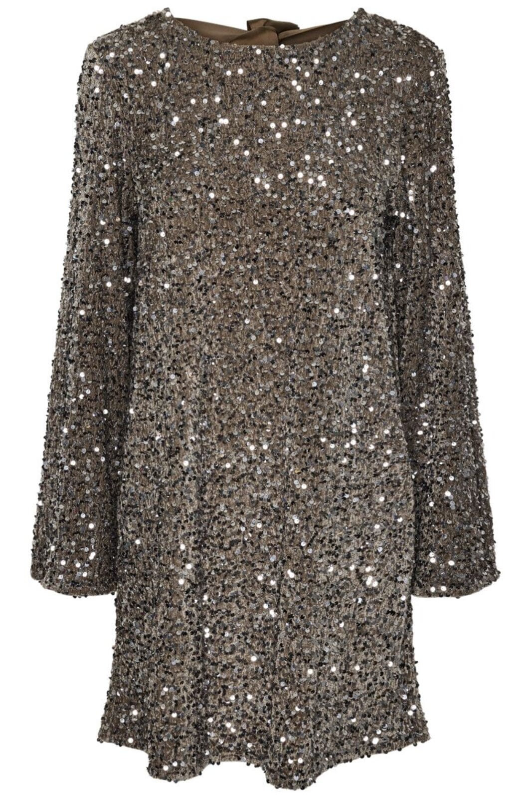 Pieces - Pckam Ls Deep Back Bow Dress - 4641534 Morel Silver Sequins
