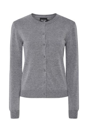 Pieces - Pcnora Ls O-Neck Knit Cardigan - 4640539 Medium Grey Melange Mode