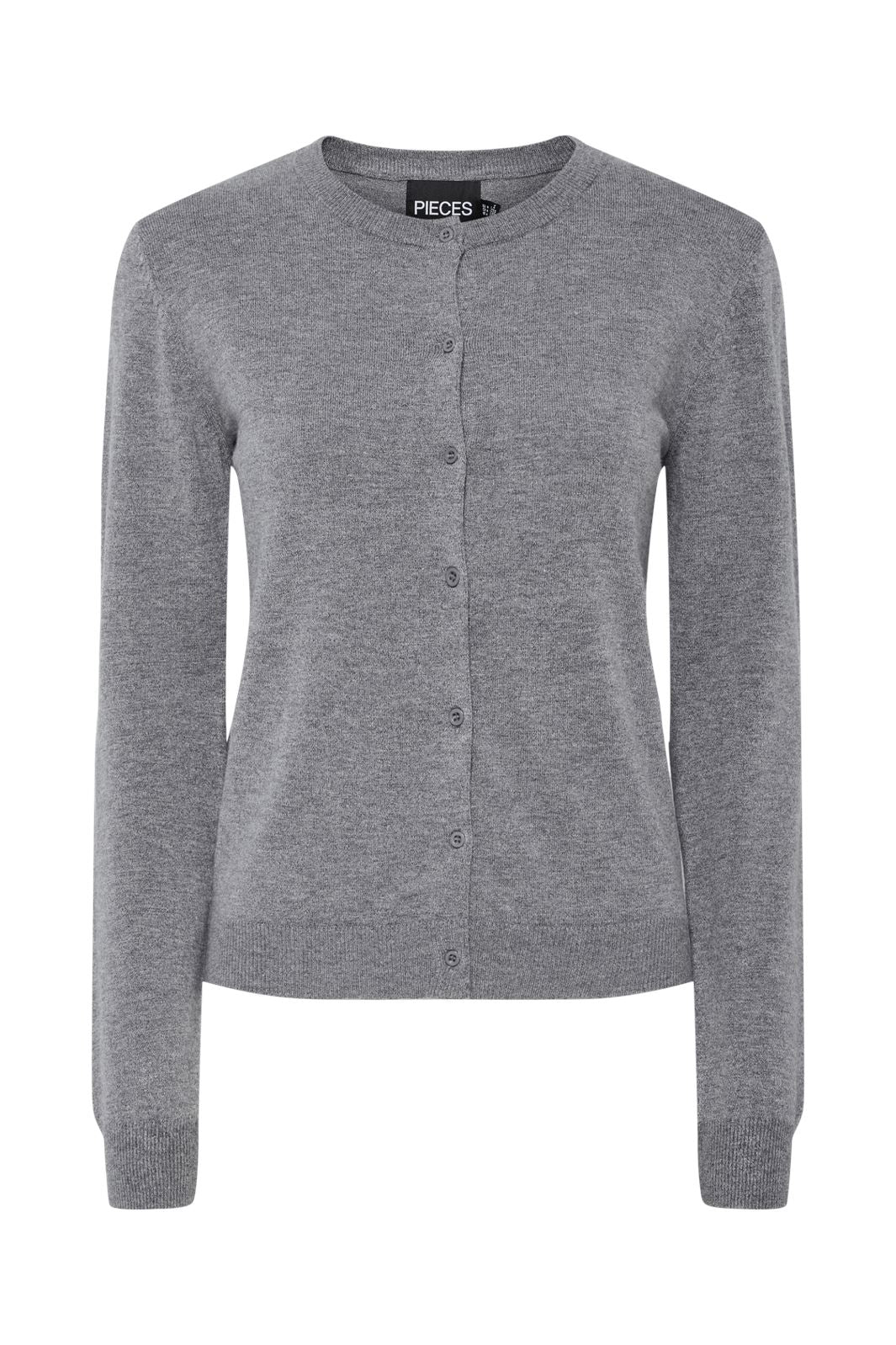 Pieces - Pcnora Ls O-Neck Knit Cardigan - 4640539 Medium Grey Melange Mode