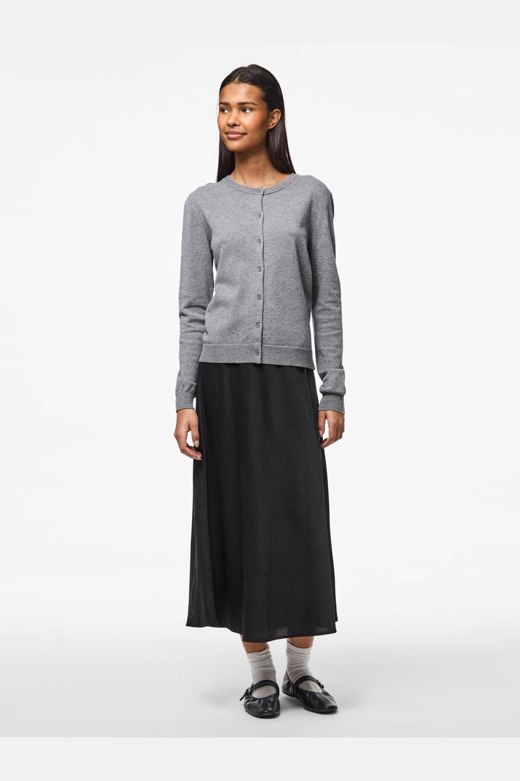 Pieces - Pcnora Ls O-Neck Knit Cardigan - 4640539 Medium Grey Melange Mode