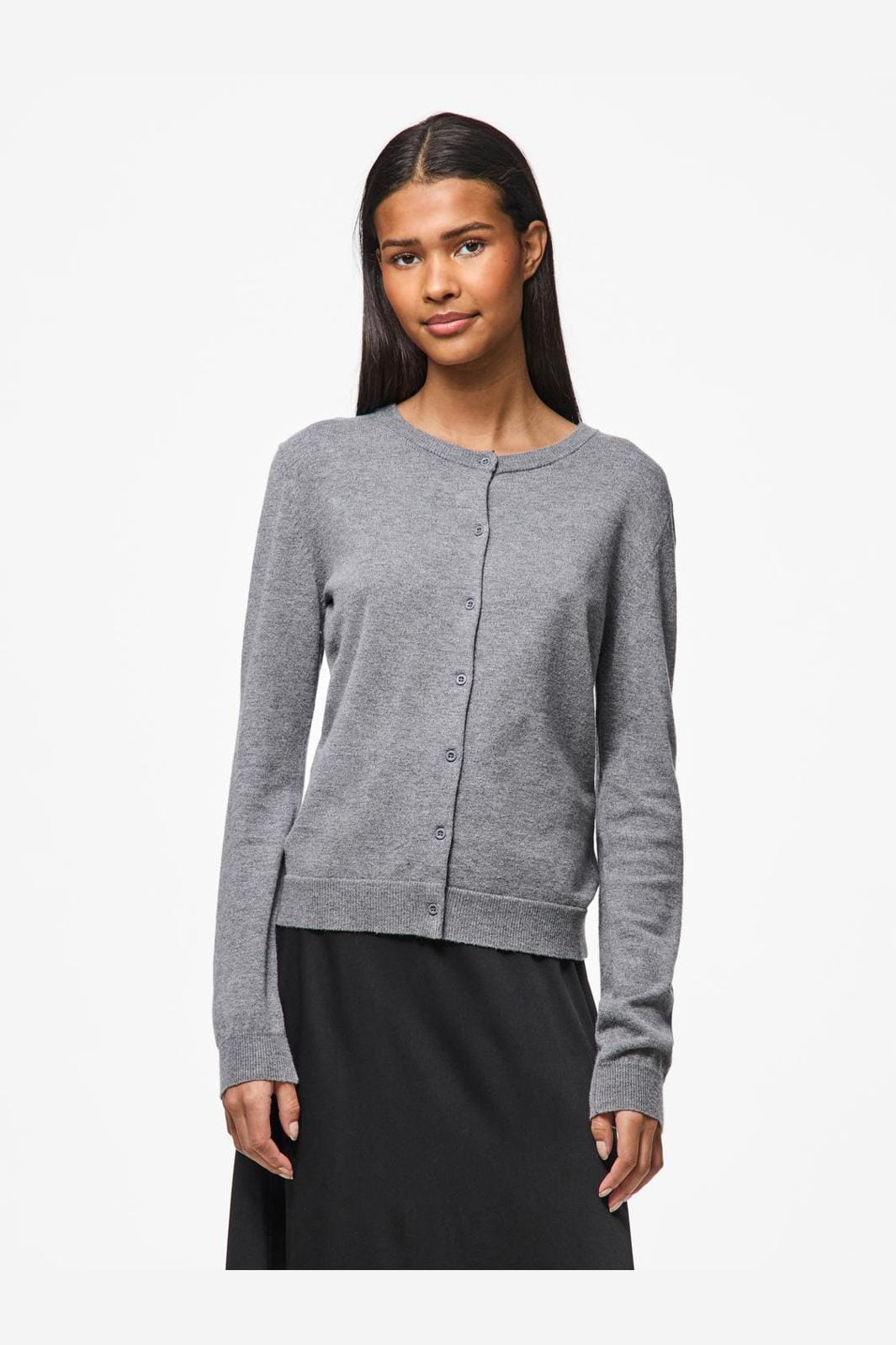 Pieces - Pcnora Ls O-Neck Knit Cardigan - 4640539 Medium Grey Melange Mode