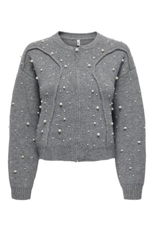 Only - Onlfranka Life Ls Pearl Bomber Knt 15334886 - 4632342 - Medium Grey Melange White Pearls Mode