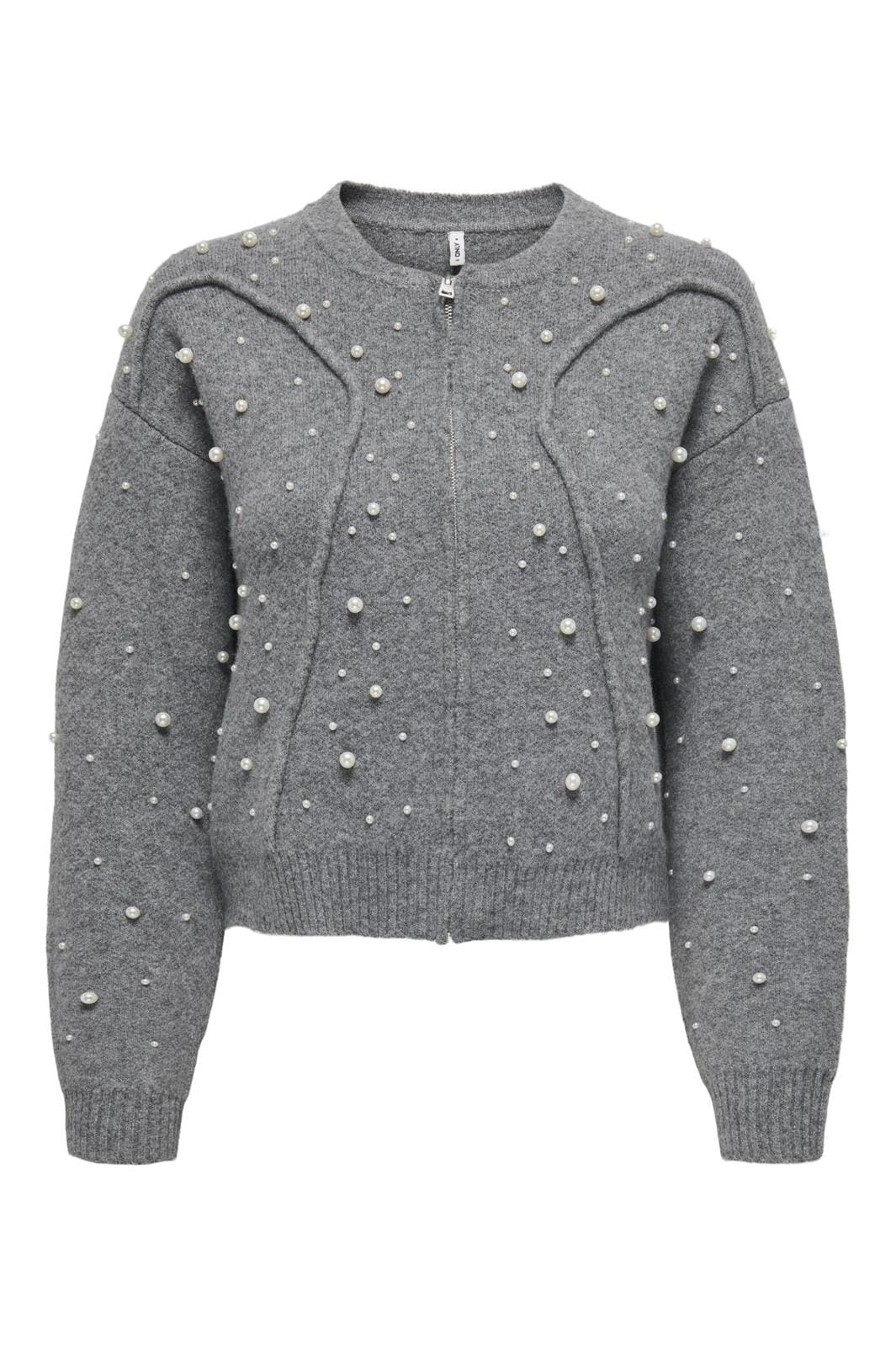 Only - Onlfranka Life Ls Pearl Bomber Knt 15334886 - 4632342 - Medium Grey Melange White Pearls Mode