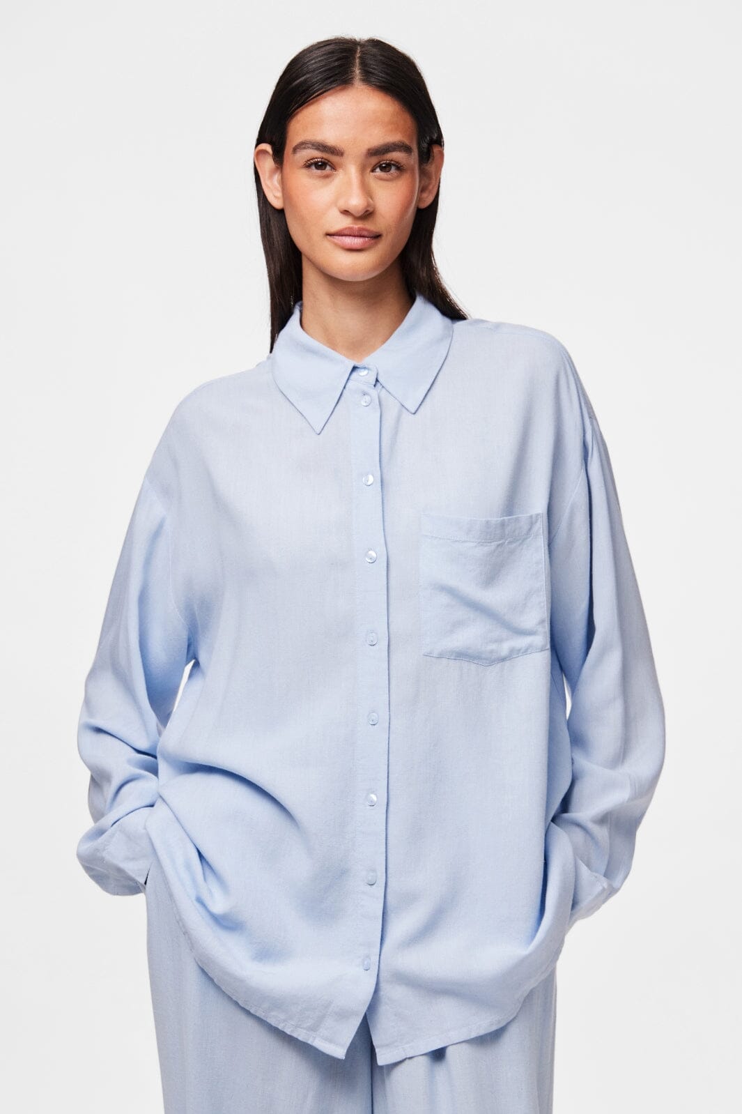 Pieces - Pcpia Ls Loose Shirt - 4648858 Cashmere Blue Hot på udsalg
