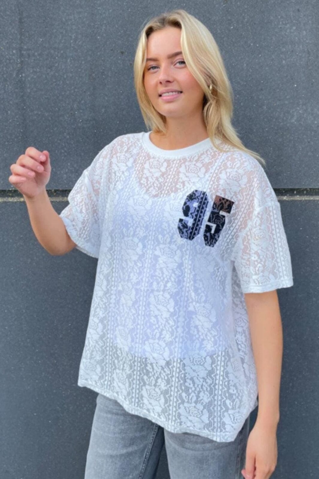 Sisters Point - Lace-Tee - 119 Cream/Black