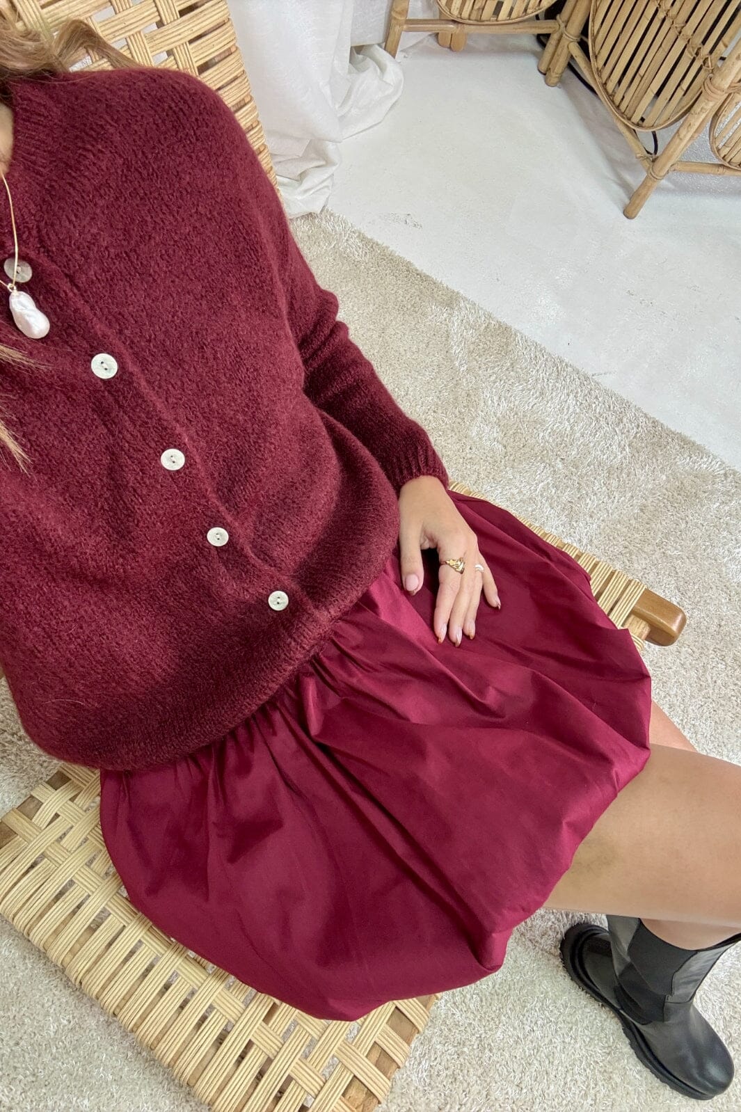 A-bee - Short Balloon Skirt - Burgundy