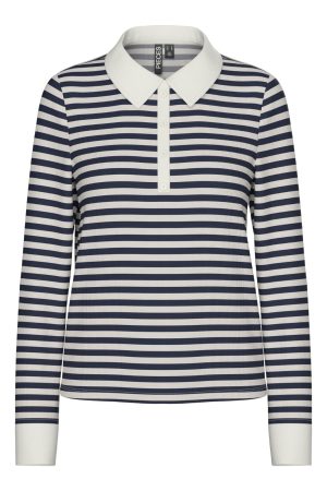 Pieces - Pcdonna Ls Rib Polo Fsy - 4886079 Maritime Blue Silver Grey