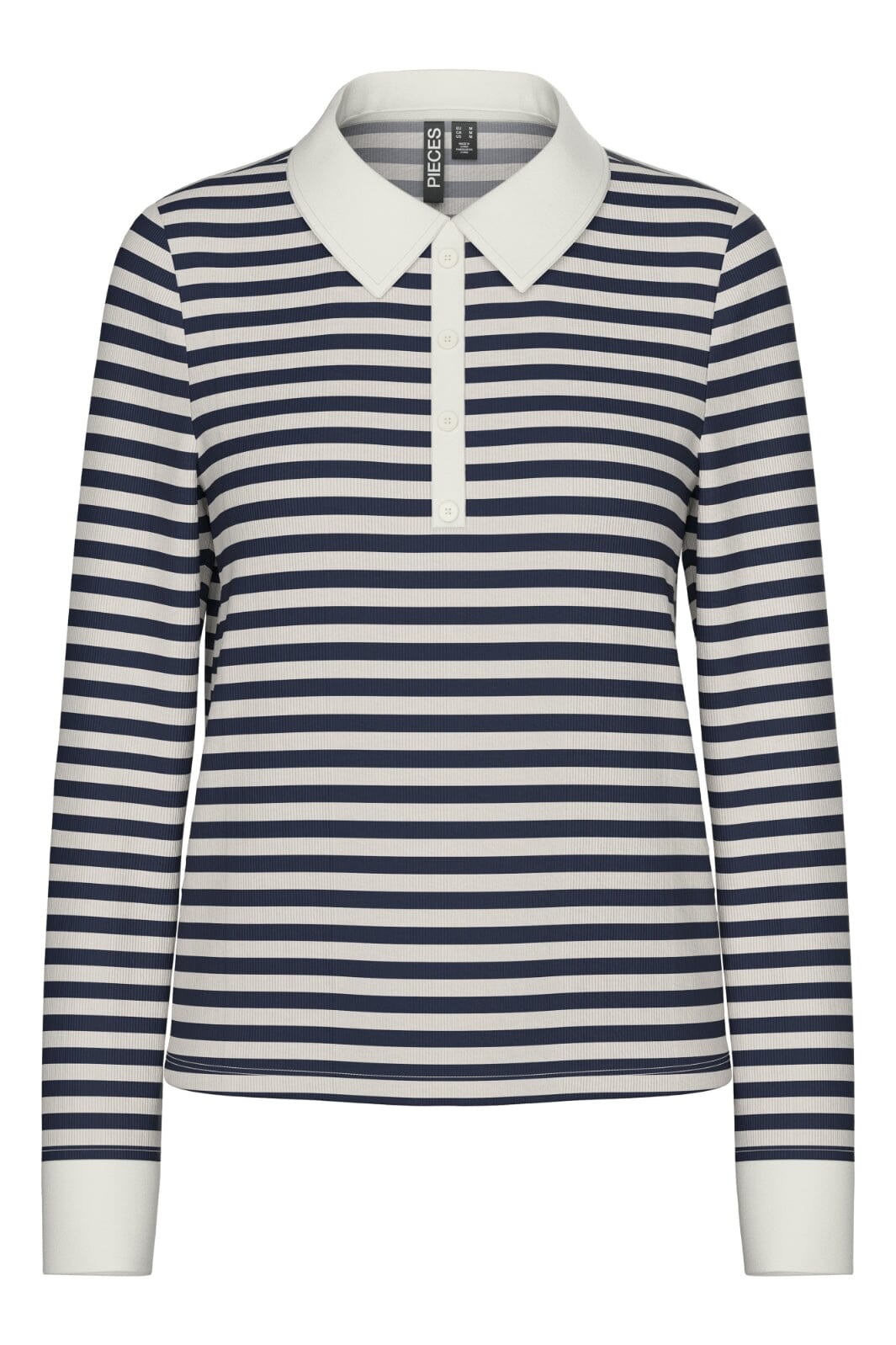 Pieces - Pcdonna Ls Rib Polo Fsy - 4886079 Maritime Blue Silver Grey