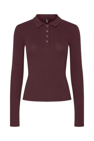 Pieces - Pckitte Ls Polo Top Kca - 4823182 Tawny Port