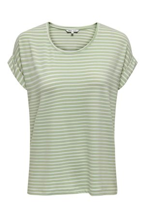 Only - Onlmoster Stripe S/S O-Neck Top - 4693929 Laurel Green Cloud Dancer Online nu