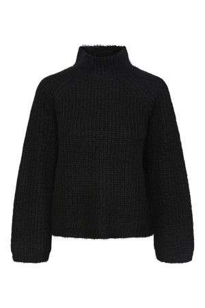 Pieces - Pcnell Ls High Neck Knit - 4259856 Black Udsalg