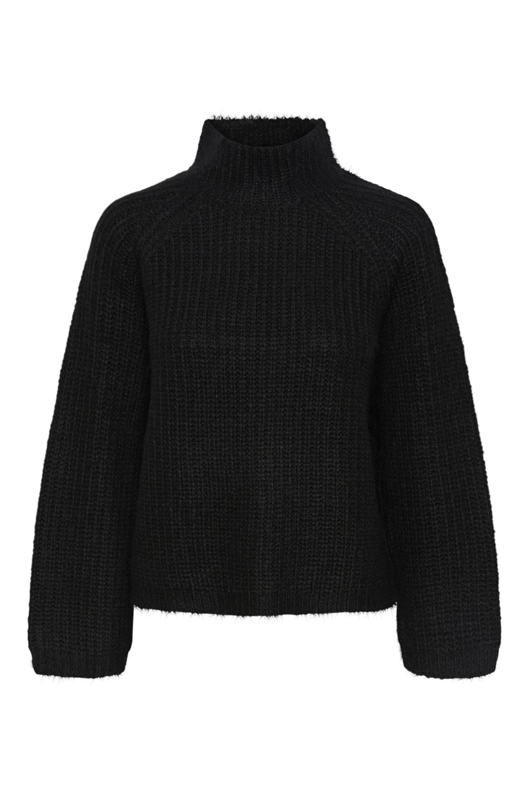 Pieces - Pcnell Ls High Neck Knit - 4259856 Black Udsalg