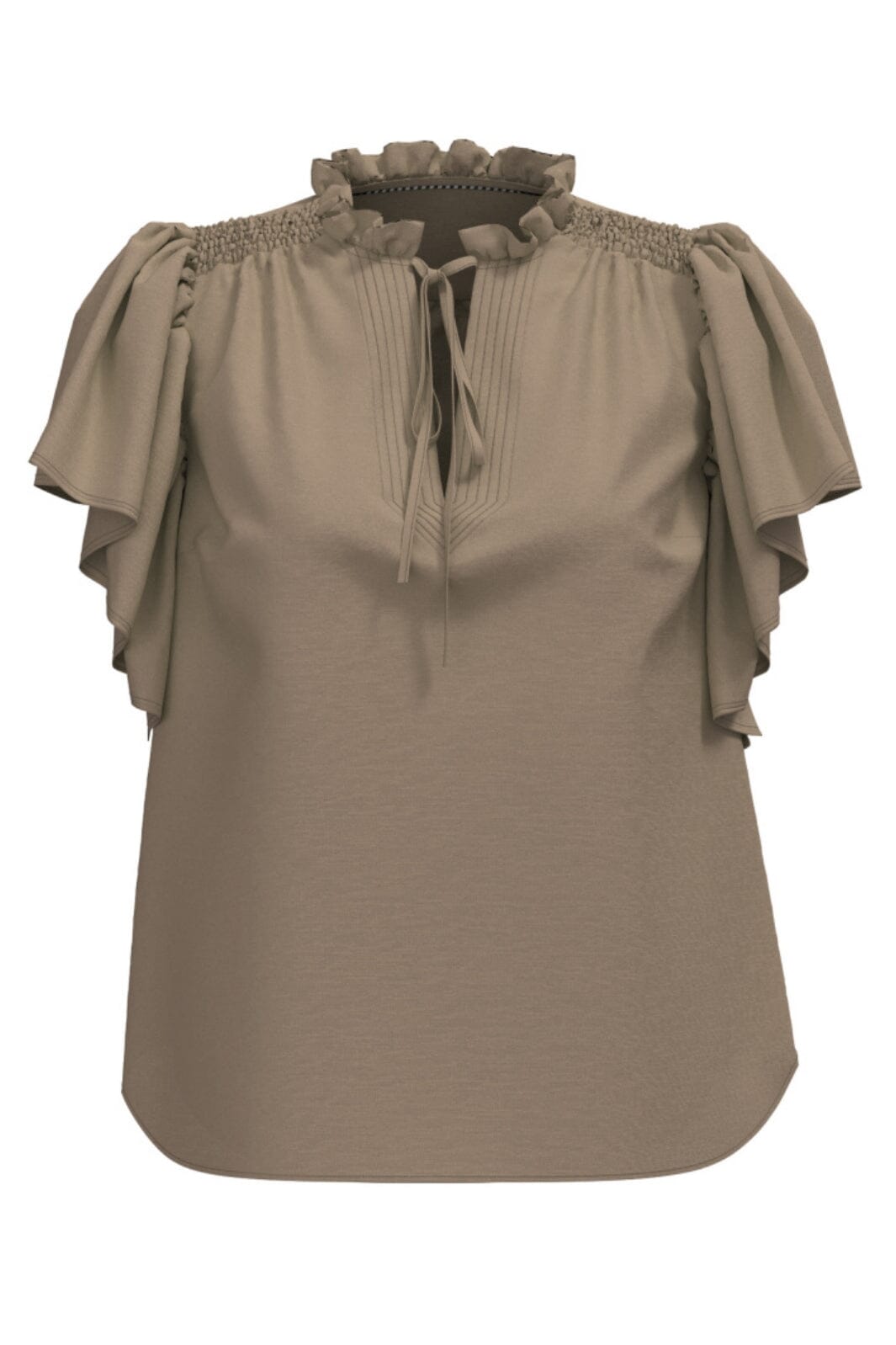 Forudbestilling - Co´Couture - Heracc Ss Frill Top 35703 - 154 - Walnut Hot på udsalg
