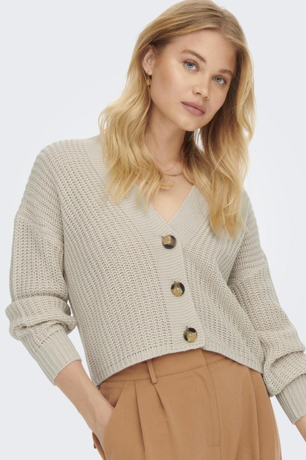 Only - Onlcarol Nice L/S Cardigan Knt - 3845776 Pumice Stone
