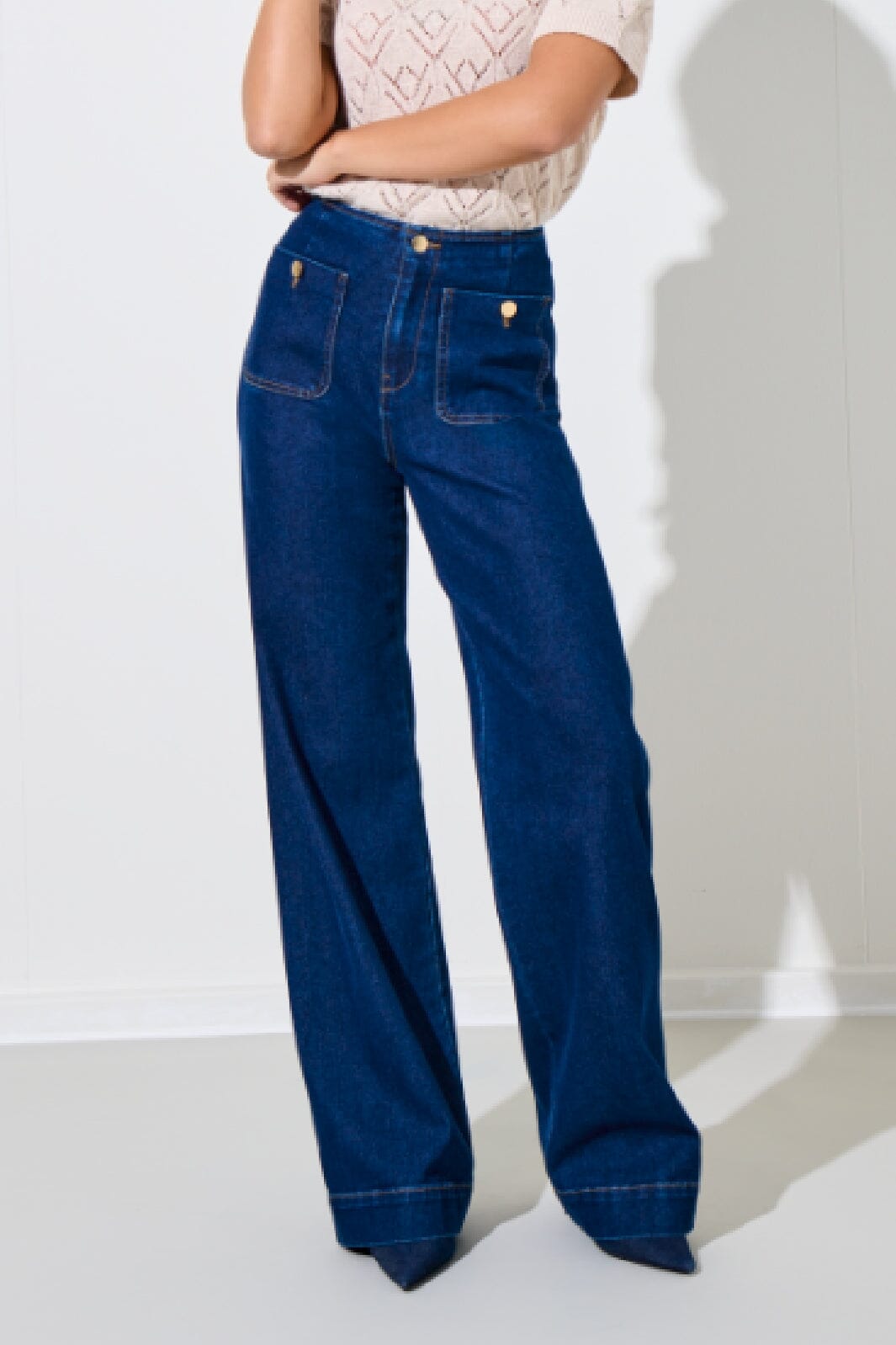Only - Onlmadison Button Wide Gua - 4849406 Dark Blue Denim på udsalg
