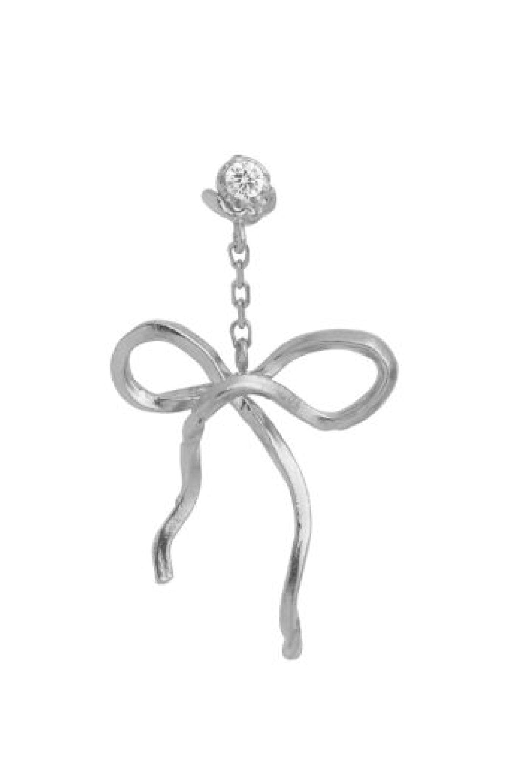 Stine A - Dangling Flow Bow Earring Silver- Single - 1362-00