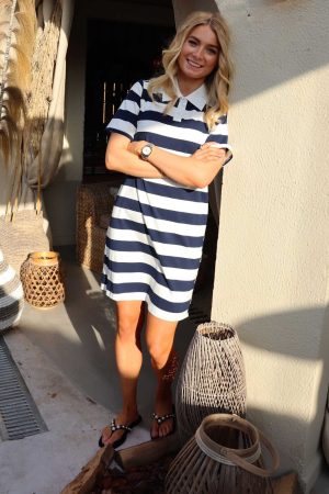 Forudbestilling - Liberte - Polo-Ss-Dress 22198 - Navy White Stripe