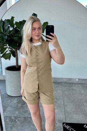 Pieces - Pctempre Long Vest - 4740955 Elmwood