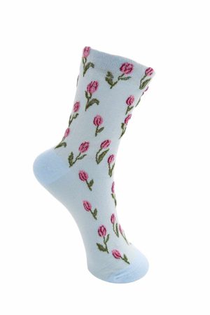 Black Colour - Bcdua Flower Sock 4338 - Lt. Blue