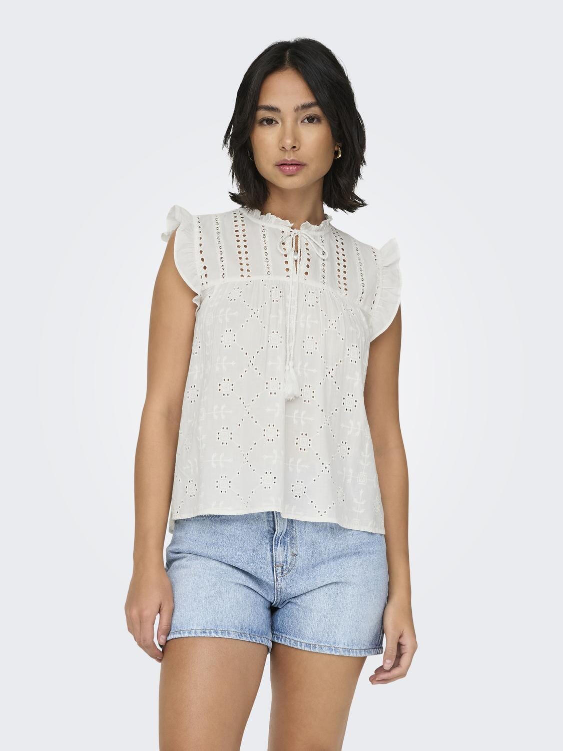 Only - Onlreva Life S/L Emb Top - 3500799 Cloud Dancer