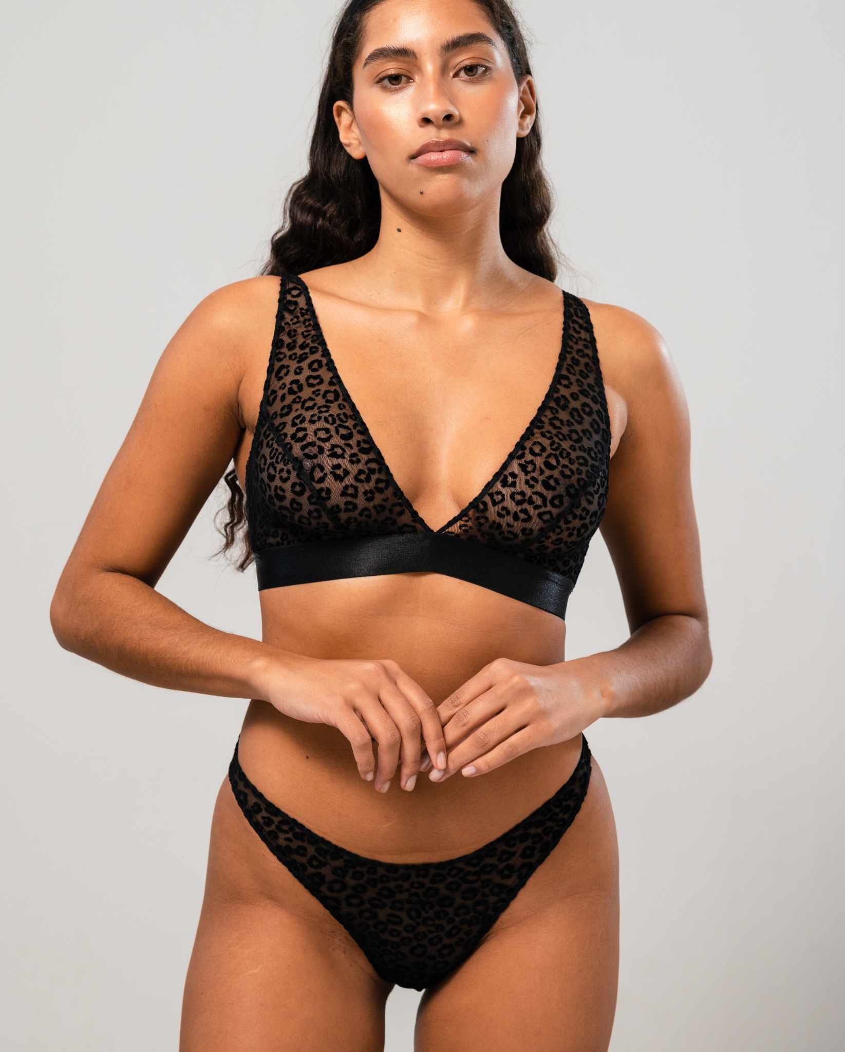 Understatement Underwear - Mesh Plunge Bralette - Black Leopard Online Hot Salg