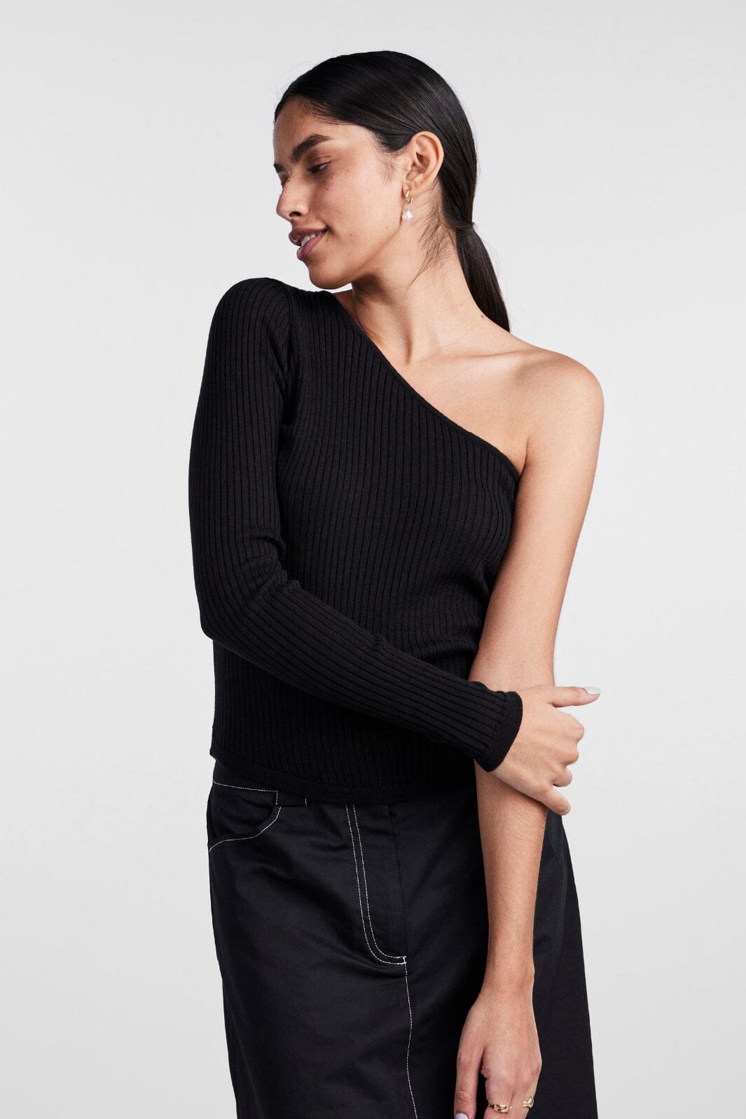 Pieces - Pcmandy One Shoulder Knit Top Dmo - Black Online salg