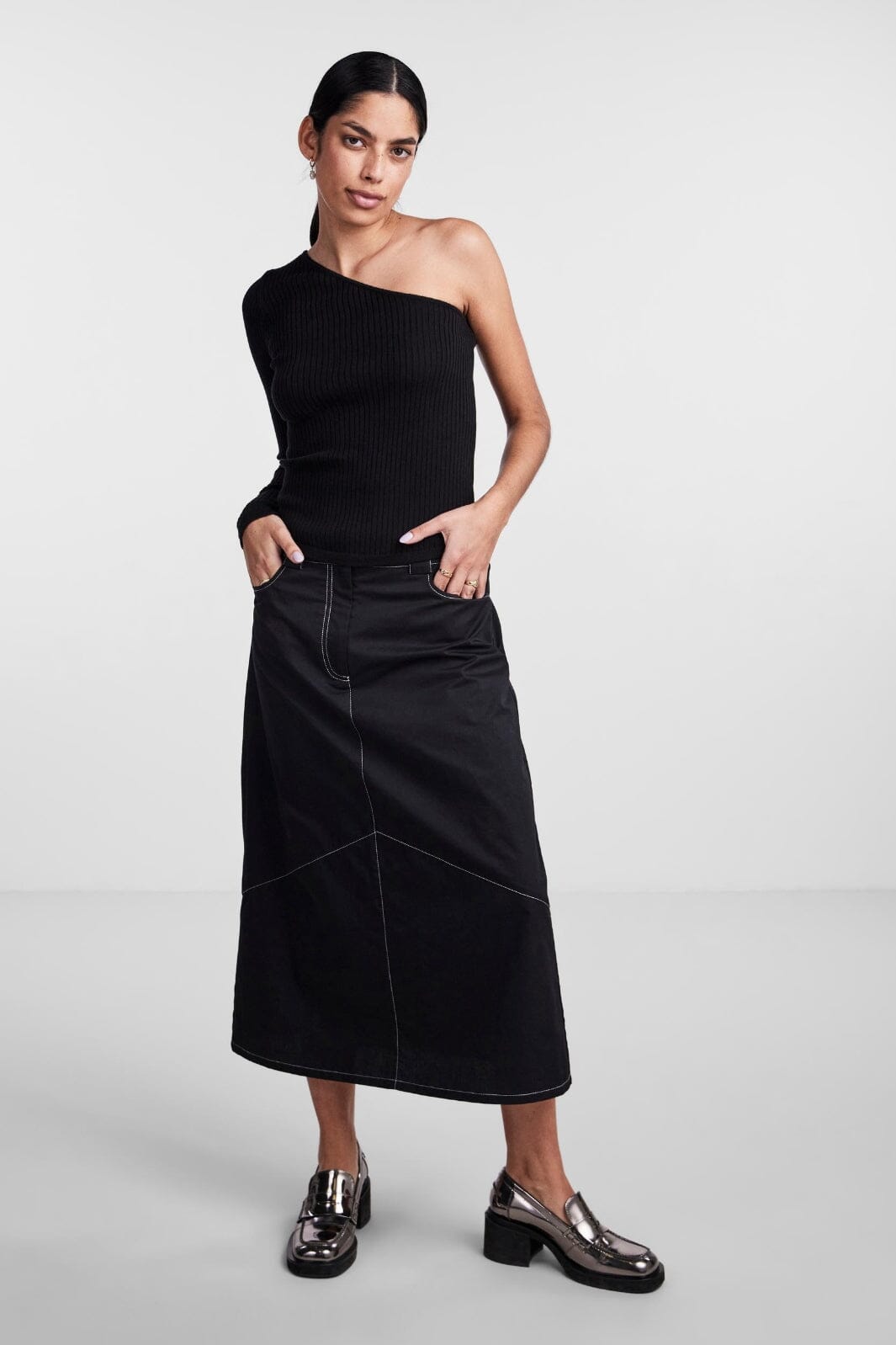 Pieces - Pcmandy One Shoulder Knit Top Dmo - Black Online salg