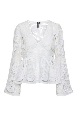 Pieces - Pcwinsta Ls V-Neck Top - 4624223 Bright White