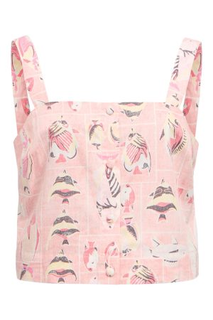 Forudbestilling - Object - Objaibizi Re Strap Top - 4821345 Pale Rosette Multi Color Fish Print