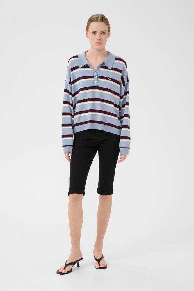 Gestuz - Gztaia Polo Pullover 10910693 - 108877 - Grey Blue/Aronia/Egret