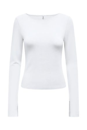 Only - Onlfelina L/S Boatneck Slit Top - 4671816 White Hot på udsalg