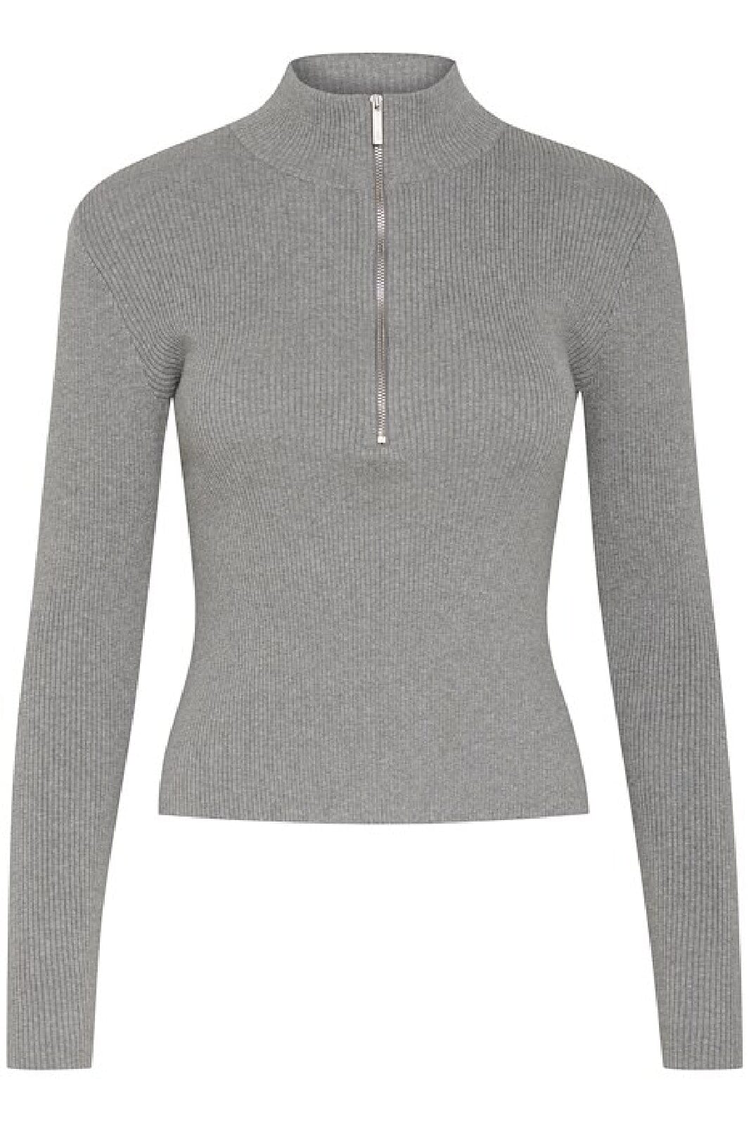 Gestuz - Yasmiagz Zipper Pullover 10909819 - 106849 - Grey Melange på udsalg