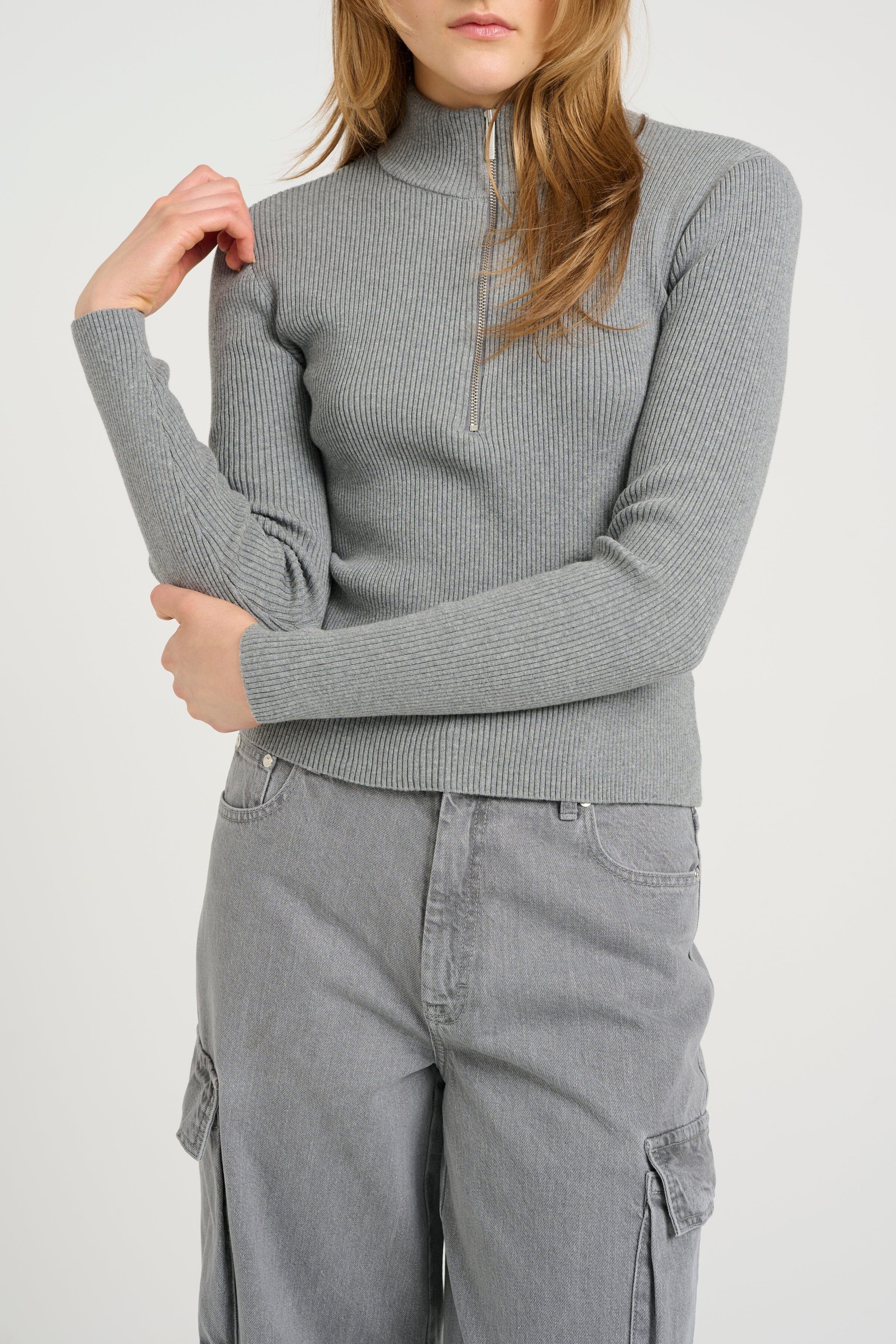 Gestuz - Yasmiagz Zipper Pullover 10909819 - 106849 - Grey Melange på udsalg