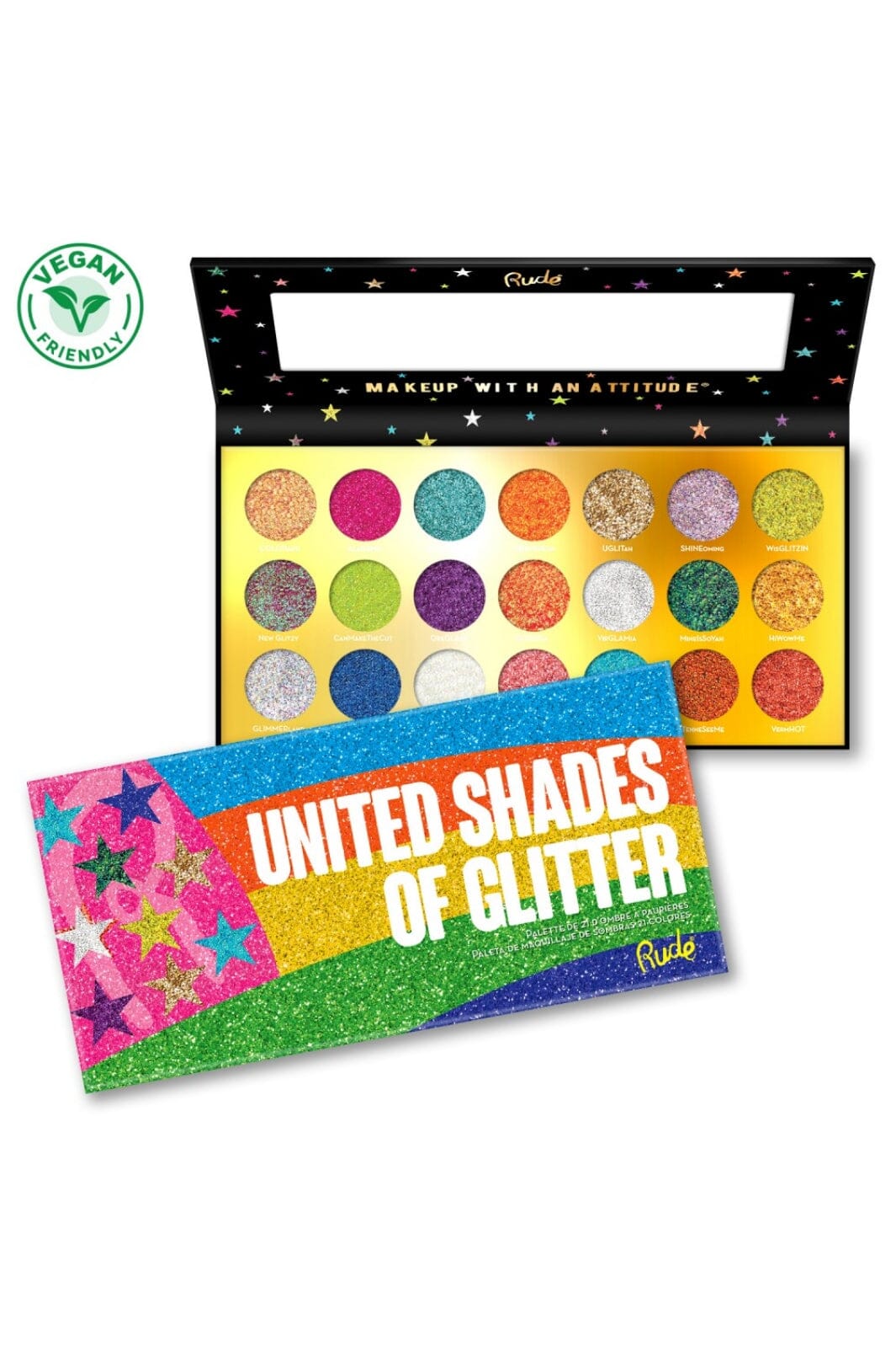 Rude Cosmetics - United Shades of Glitter - 21 Pressed Glitter Palette