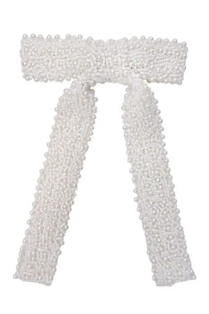 Black Colour - Bcpearl Bow Beaded Barette - White