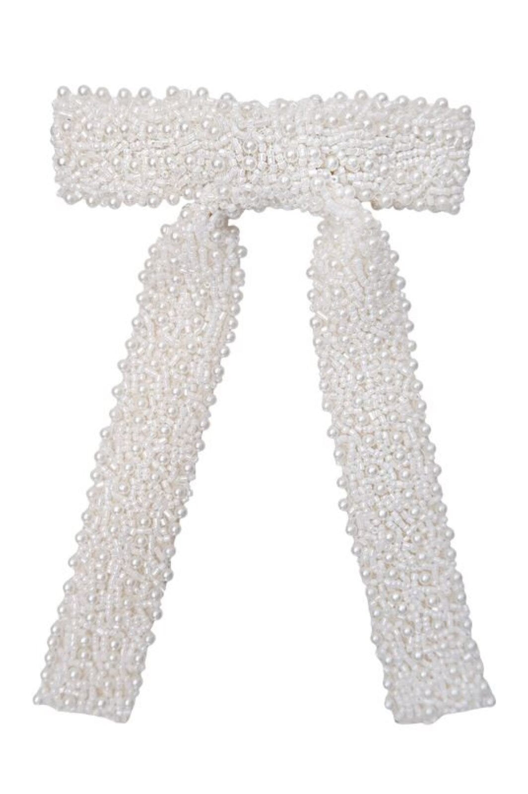Black Colour - Bcpearl Bow Beaded Barette - White