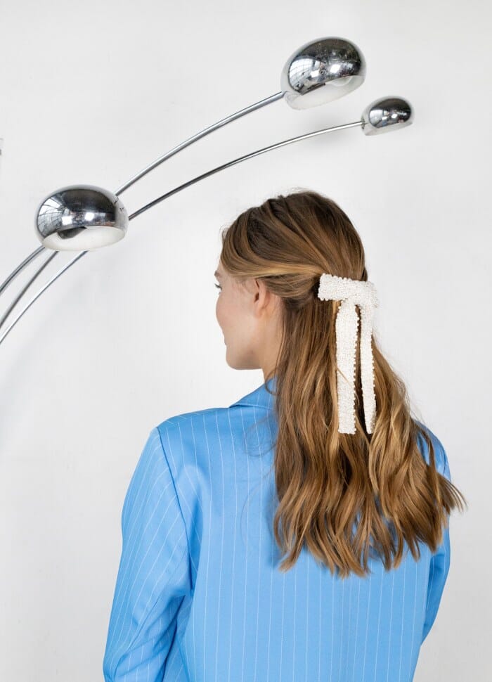 Black Colour - Bcpearl Bow Beaded Barette - White
