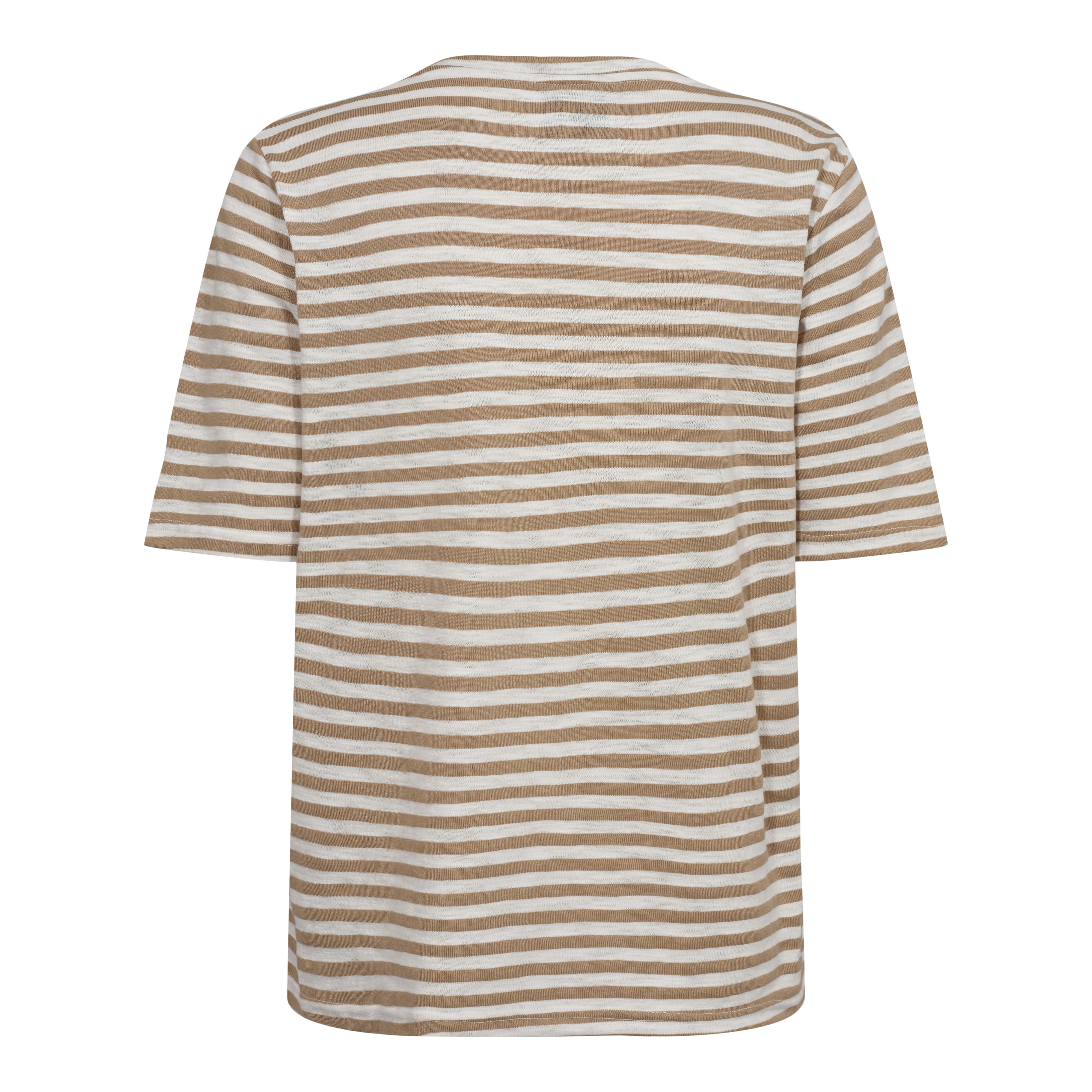 Liberte - Ulla-Ss-Vneck-Stripe-Tshirt - Light Brown White Stripe