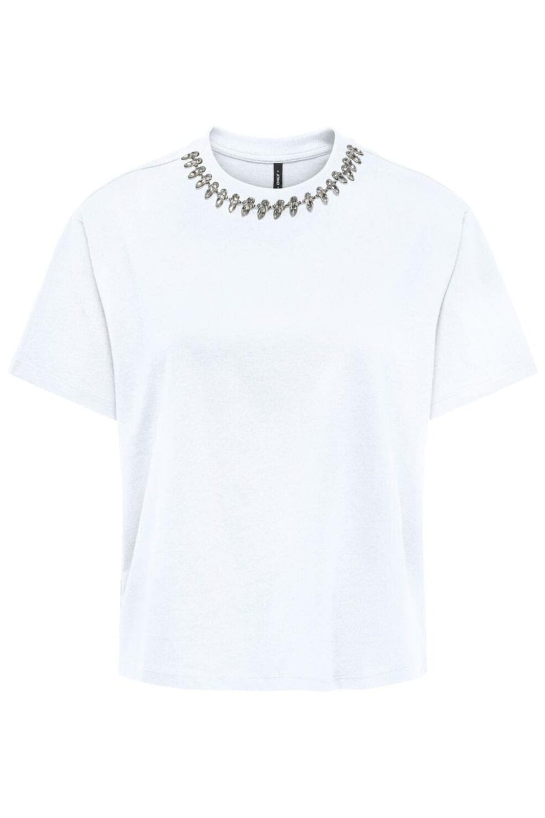 Only - Onlkiara Life S/S O-Neck Top - 4702661 Bright White Rhinestone+Metal Decoband Online nu