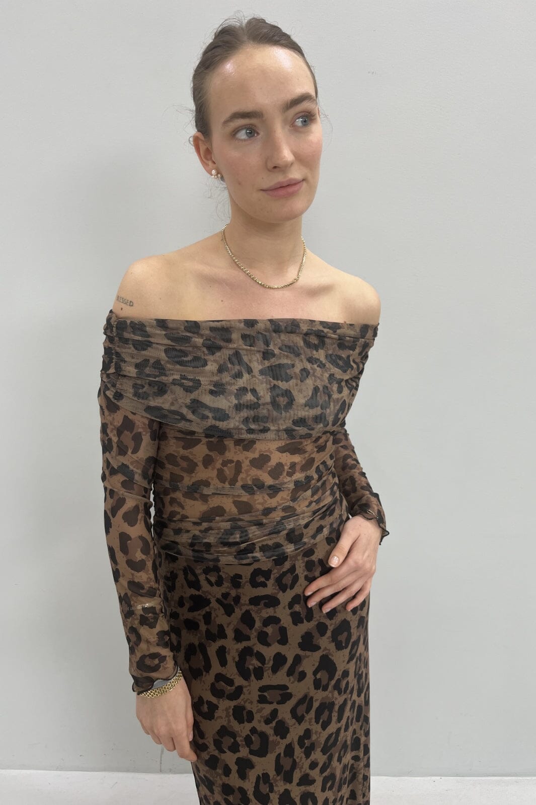 Jjxx - Jxminna Mesh Ls Off Shoulder Top - 4693341 Tigers Eye Leo
