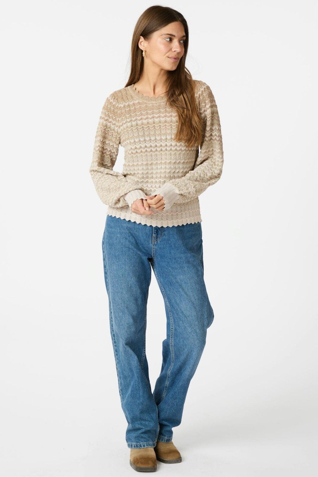 Neo Noir - Dito Chevron Knit Blouse 163872 - Light Brown Rabat