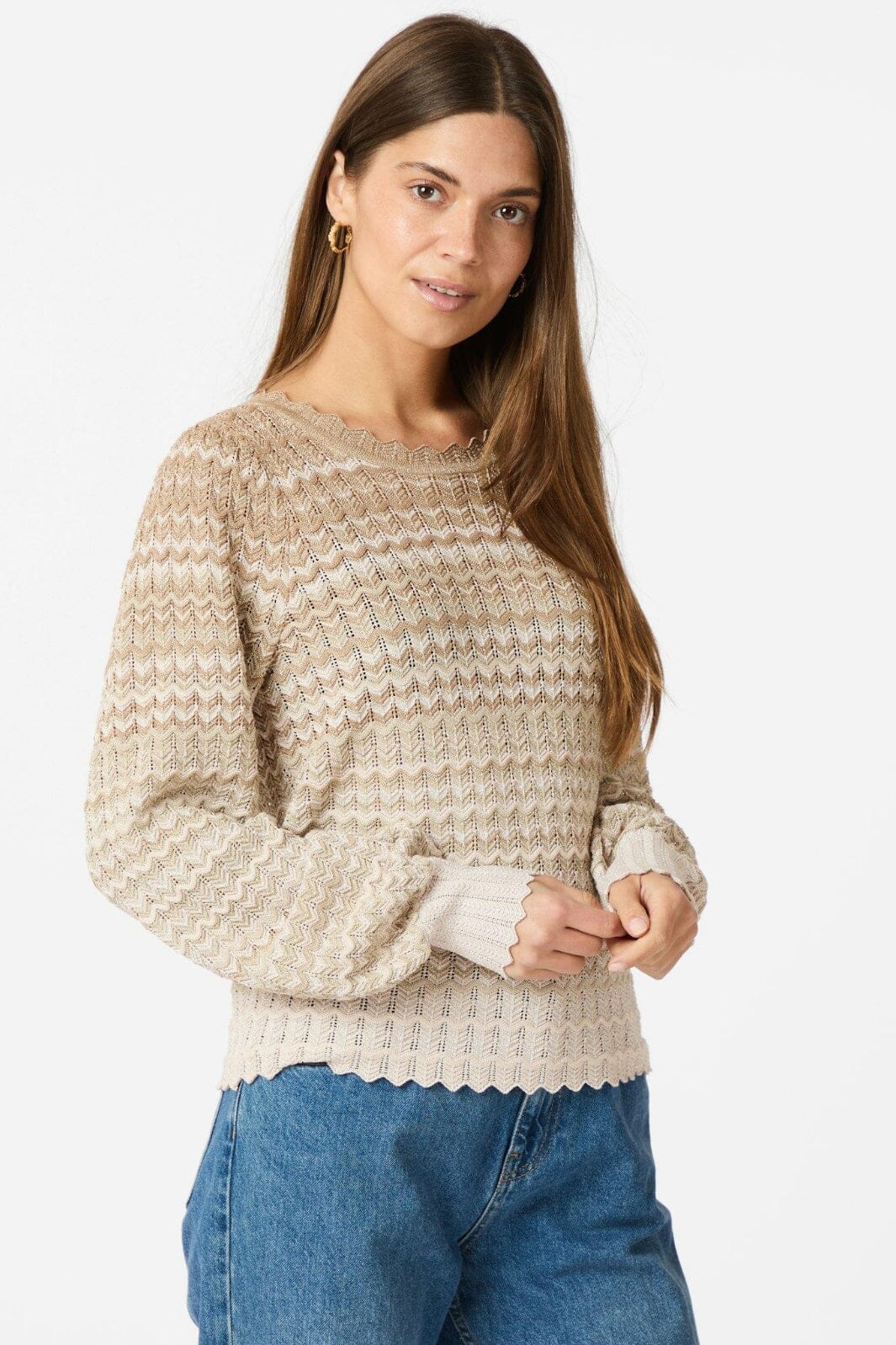 Neo Noir - Dito Chevron Knit Blouse 163872 - Light Brown Rabat