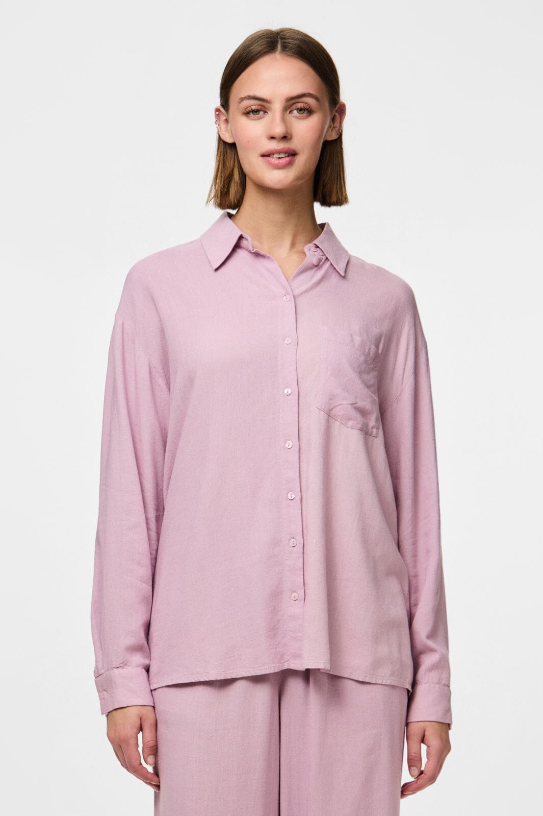 Pieces - Pcpia Ls Loose Shirt - 4648859 Dawn Pink Hot på udsalg