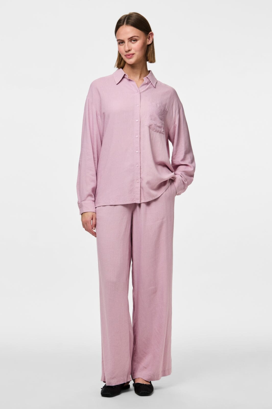 Pieces - Pcpia Ls Loose Shirt - 4648859 Dawn Pink Hot på udsalg