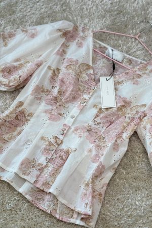 Forudbestilling - Neo Noir - Timra Emb Rose Blouse 165356 - 630 - Dusty Rose