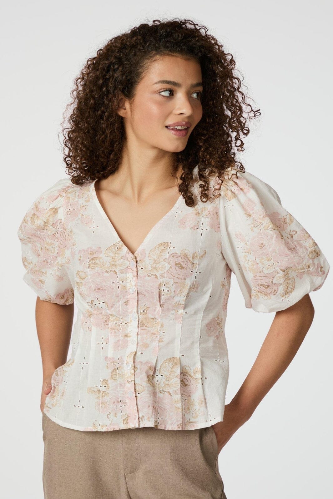 Forudbestilling - Neo Noir - Timra Emb Rose Blouse 165356 - 630 - Dusty Rose