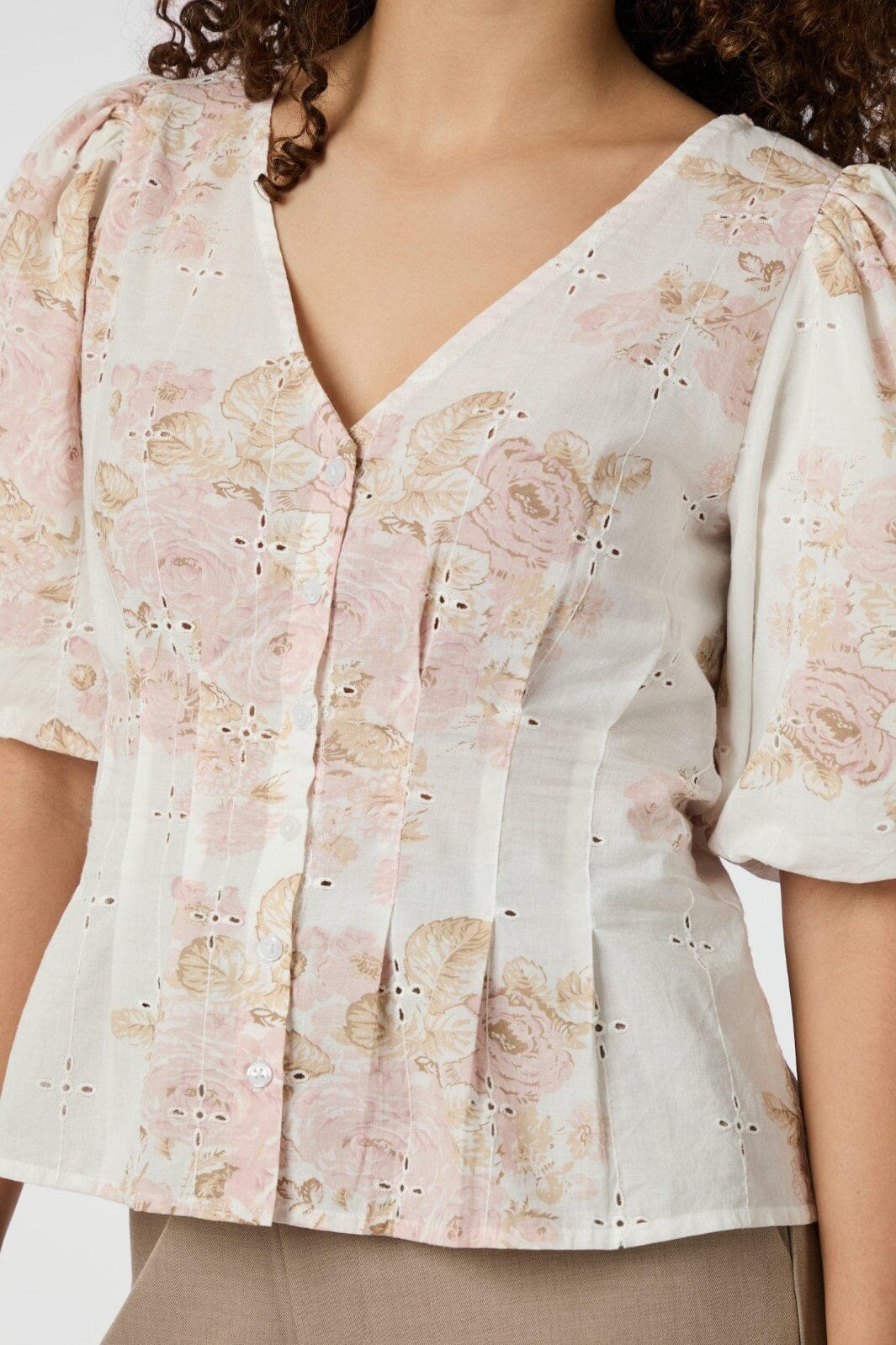 Forudbestilling - Neo Noir - Timra Emb Rose Blouse 165356 - 630 - Dusty Rose